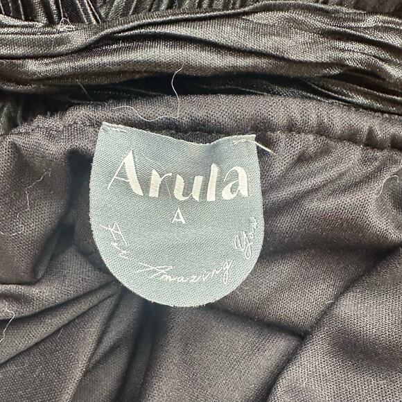 Arula Black Pleated Knot Front Cutout Midi Dress Long Sleeve Size A (L/XL) - Picture 3 of 6